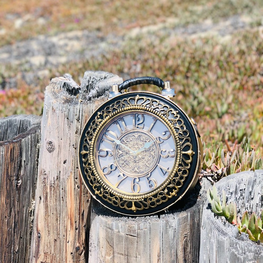 Time Is of The Essence Novelty Clock Bag in Gold